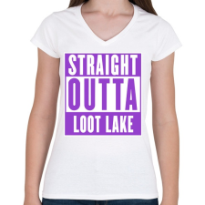 PRINTFASHION Fortnite - LOOT LAKE - Női V-nyakú póló - Fehér női póló