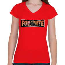 PRINTFASHION Fortnite narancs - Női V-nyakú póló - Piros női póló