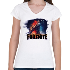 PRINTFASHION Fortnite - Női V-nyakú póló - Fehér