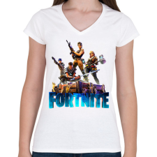 PRINTFASHION Fortnite poster 6 - Női V-nyakú póló - Fehér női póló