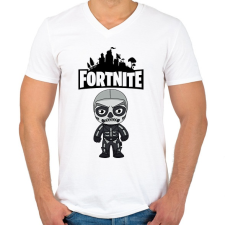 PRINTFASHION Fortnite Skull trooper - Férfi V-nyakú póló - Fehér férfi póló