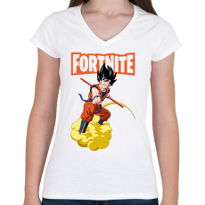 PRINTFASHION Fortnite - Son Goku - Női V-nyakú póló - Fehér