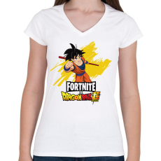 PRINTFASHION Fortnite x DragonBall super - Női V-nyakú póló - Fehér