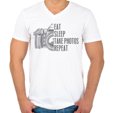 PRINTFASHION Fotós napirend - Férfi V-nyakú póló - Fehér férfi póló
