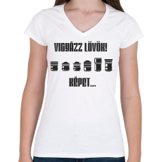 PRINTFASHION Fotós - Női V-nyakú póló - Fehér