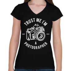 PRINTFASHION Fotós  - Női V-nyakú póló - Fekete