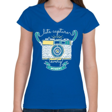 PRINTFASHION Fotózz minden pillanatot! - Női V-nyakú póló - Királykék