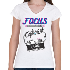 PRINTFASHION Fotózz! - Női V-nyakú póló - Fehér