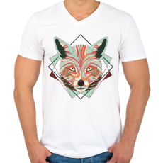 PRINTFASHION Fox art - Férfi V-nyakú póló - Fehér