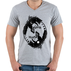 PRINTFASHION foxes and moon phase - Férfi V-nyakú póló - Sport szürke