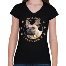 PRINTFASHION Francia buldog - Legjobb barát - Női V-nyakú póló - Fekete női póló