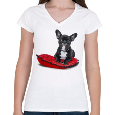 PRINTFASHION Francia buldogos póló - Női V-nyakú póló - Fehér női póló