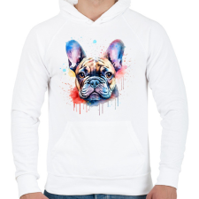 PRINTFASHION Francia bulldog - Férfi kapucnis pulóver - Fehér férfi pulóver, kardigán