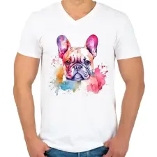 PRINTFASHION Francia bulldog - Férfi V-nyakú póló - Fehér férfi póló