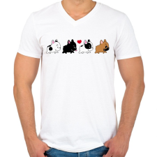 PRINTFASHION Francia bulldog kiskutyák - Férfi V-nyakú póló - Fehér férfi póló