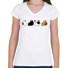 PRINTFASHION Francia bulldog kiskutyák - Női V-nyakú póló - Fehér