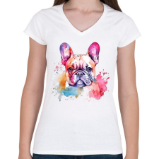 PRINTFASHION Francia bulldog - Női V-nyakú póló - Fehér női póló