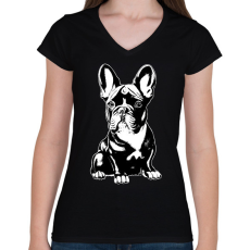 PRINTFASHION Francia bulldog - Női V-nyakú póló - Fekete