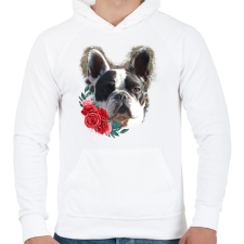 PRINTFASHION Francia bulldog virággal - Férfi kapucnis pulóver - Fehér férfi pulóver, kardigán