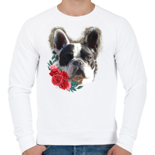 PRINTFASHION Francia bulldog virággal - Férfi pulóver - Fehér férfi pulóver, kardigán