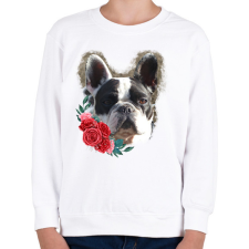 PRINTFASHION Francia bulldog virággal - Gyerek pulóver - Fehér gyerek pulóver, kardigán