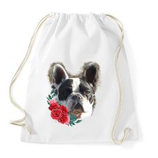 PRINTFASHION Francia bulldog virággal - Sportzsák, Tornazsák - Fehér tornazsák