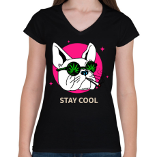 PRINTFASHION Francia Bulldog Weed - Női V-nyakú póló - Fekete