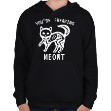 PRINTFASHION Freaking meowt - Gyerek kapucnis pulóver - Fekete gyerek pulóver, kardigán