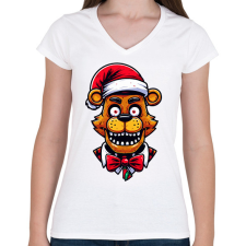 PRINTFASHION Freddy Fazbear Karácsonyi minta - Női V-nyakú póló - Fehér női póló