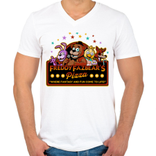 PRINTFASHION Freddy Fazbear's Pizzeria - Férfi V-nyakú póló - Fehér férfi póló