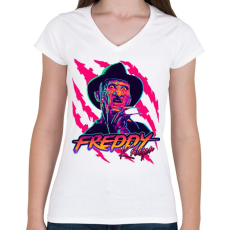 PRINTFASHION Freddy Krueger - Női V-nyakú póló - Fehér