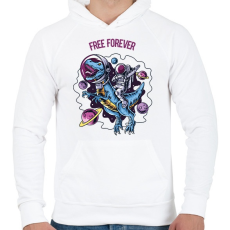 PRINTFASHION Free forever - Dínó és űrhajós - Férfi kapucnis pulóver - Fehér