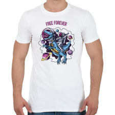 PRINTFASHION Free forever - Dínó és űrhajós - Férfi póló - Fehér férfi póló