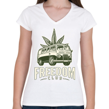 PRINTFASHION freedom club - weed and travel - Női V-nyakú póló - Fehér női póló