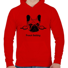 PRINTFASHION French Bulldog - Férfi kapucnis pulóver - Piros férfi pulóver, kardigán