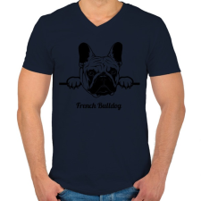 PRINTFASHION French Bulldog - Férfi V-nyakú póló - Sötétkék férfi póló
