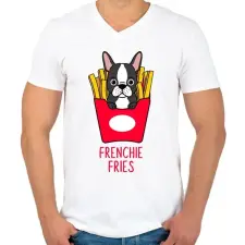PRINTFASHION Frenchie Fries  - Férfi V-nyakú póló - Fehér férfi póló