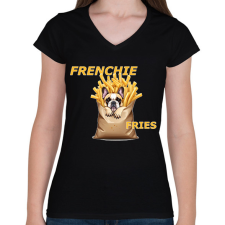 PRINTFASHION FRENCHIE FRIES - Női V-nyakú póló - Fekete női póló