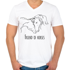 PRINTFASHION Friend of horses - Férfi V-nyakú póló - Fehér férfi póló