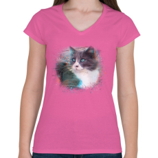 PRINTFASHION Fröcskölt macska - Női V-nyakú póló - Rózsaszín