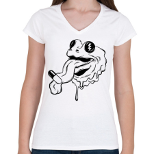 PRINTFASHION Frog with drug - Női V-nyakú póló - Fehér női póló