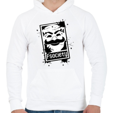 PRINTFASHION Fsociety2 - Férfi kapucnis pulóver - Fehér férfi pulóver, kardigán