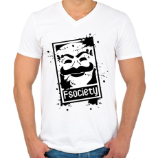 PRINTFASHION Fsociety2 - Férfi V-nyakú póló - Fehér