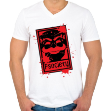 PRINTFASHION Fsociety - Férfi V-nyakú póló - Fehér férfi póló