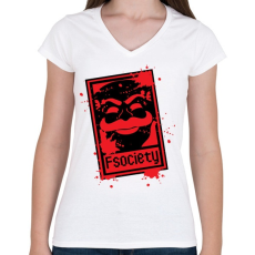 PRINTFASHION Fsociety - Női V-nyakú póló - Fehér