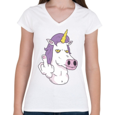 PRINTFASHION Fuck it unicorn - Női V-nyakú póló - Fehér női póló