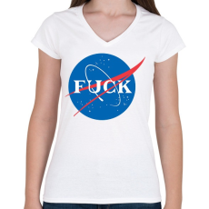 PRINTFASHION Fuck Nasa - Női V-nyakú póló - Fehér