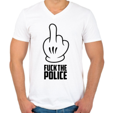 PRINTFASHION Fuck the police - Férfi V-nyakú póló - Fehér férfi póló