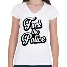 PRINTFASHION fuck the police - Női V-nyakú póló - Fehér női póló