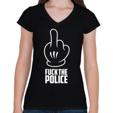 PRINTFASHION Fuck the police - Női V-nyakú póló - Fekete